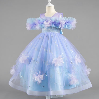 Flower Special Sleeve Wedding Kids Party Girls' Dress Short