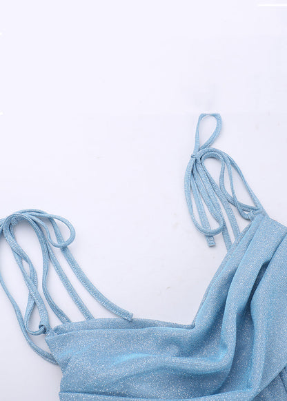 Spaghettiträger-Dinnerkleid im Original-Blau mit Falten 