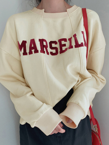 Street Loose Apricot O-Ausschnitt Buchstabendruck Langarm Sweatshirt TW003 