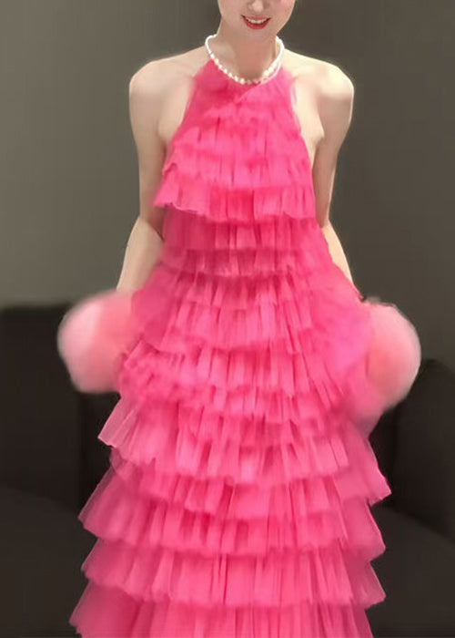 Robes dos nu Belle Rose Solide Plissée Sans Manches 