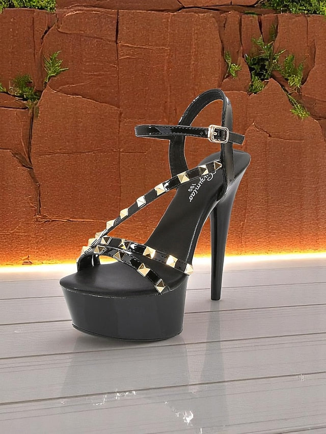 Studded Women's Straps Heels with Platform Stiletto