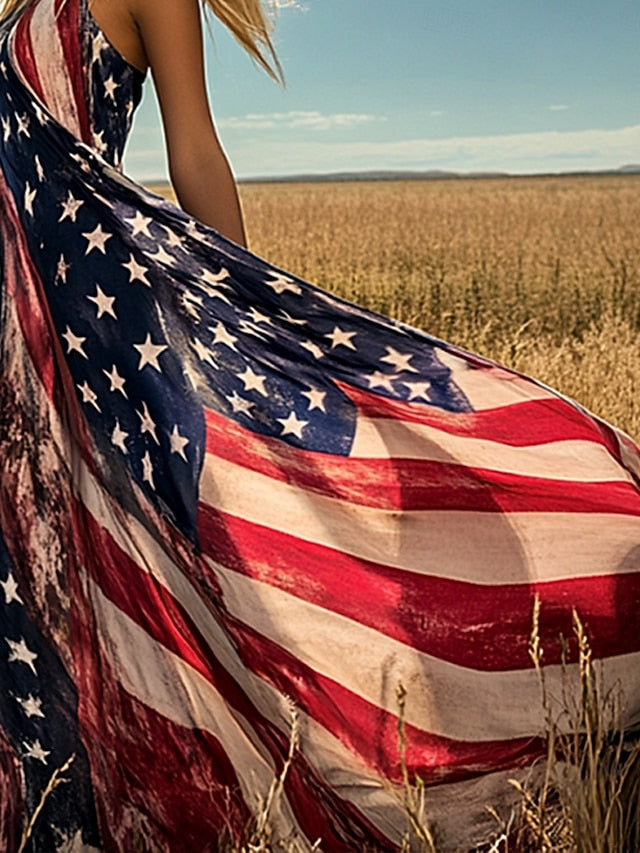 Women's Patriotic  Maxi Dress A Line Dress Slip Dress
