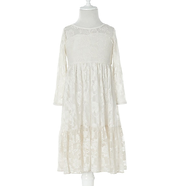Long Girls' Solid Colored Girl Kids Dress Flower