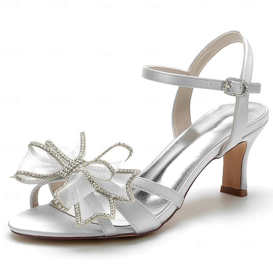 Luxury Detail Sandals Bridal with Bow Rhinestone Kitten Heel –