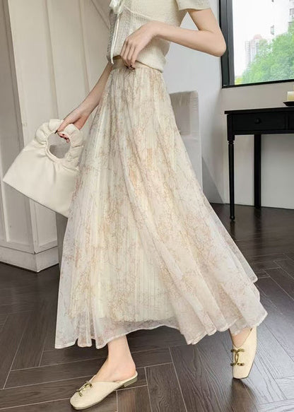 Elegant Apricot Print Elastic Waist Chiffon Skirts Summer RV019