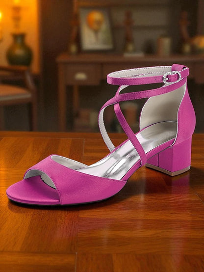 Heel with Ankle Women's Sandals Satin Block Elegant - Strap