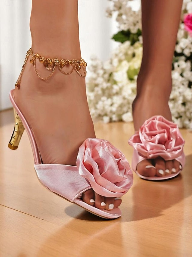 Satin Heels Accents Gold with Open-Toe and Wedding Women's