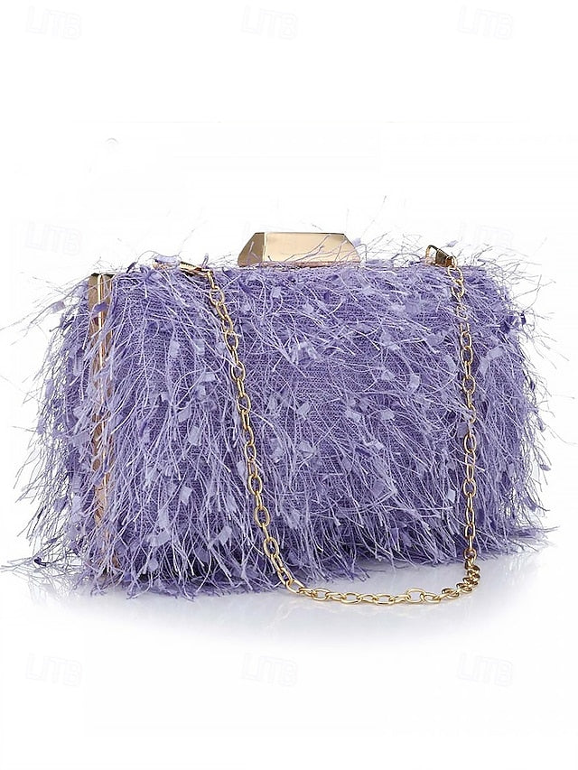 Clutch Chain Evening with Feathered Chic Women's Strap