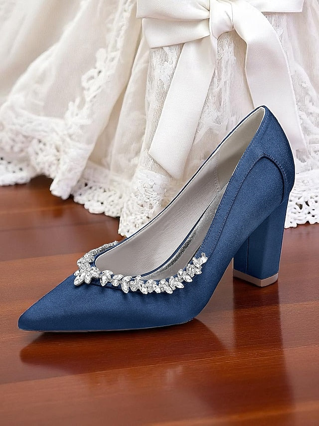 Heel Pink Pumps Women's Wedding Satin Block