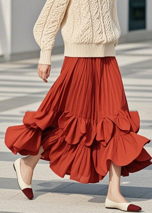 Patchwork A Line DIY Skirts Spring Red Ruffled