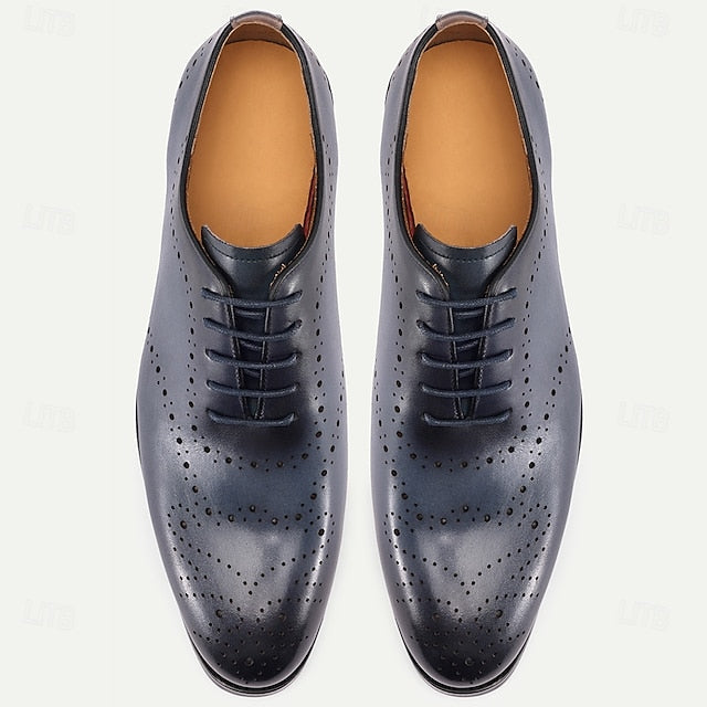 Navy Genuine Shoes Oxford Blue Cowhide Men's Classic