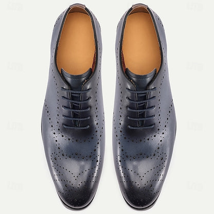 Navy Genuine Shoes Oxford Blue Cowhide Men's Classic