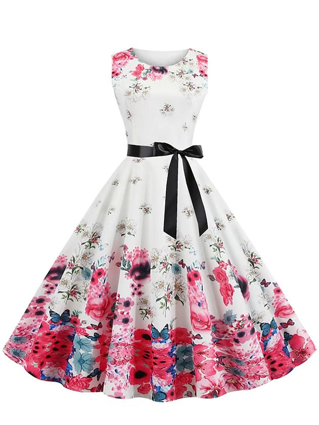 Women's Ruched Print Vintage Dress Midi Dress Polyester