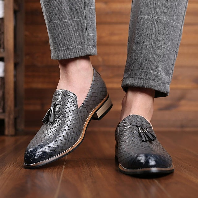 Tassel Men's Woven with Faux Leather Loafers Black Detail