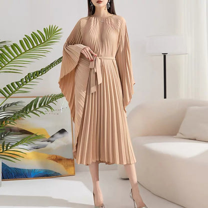 Robe plissée à lacets et manches chauve-souris rose italienne AZ1004 