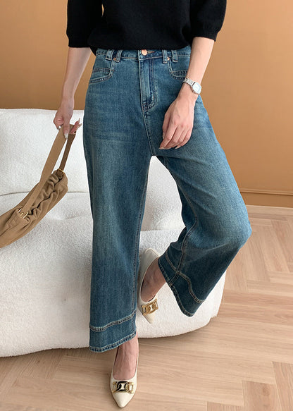 Pantalon court en denim taille haute à poches bleues modernes pour l'automne AF1018 