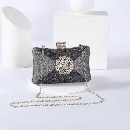 Women's Gold Rhinestone Clutch with Bag Strap Chain Elegant