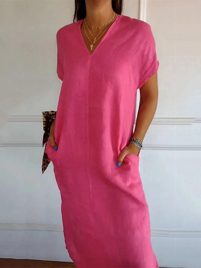 Women's Black Red Green Summer Spring Midi Dress Faux