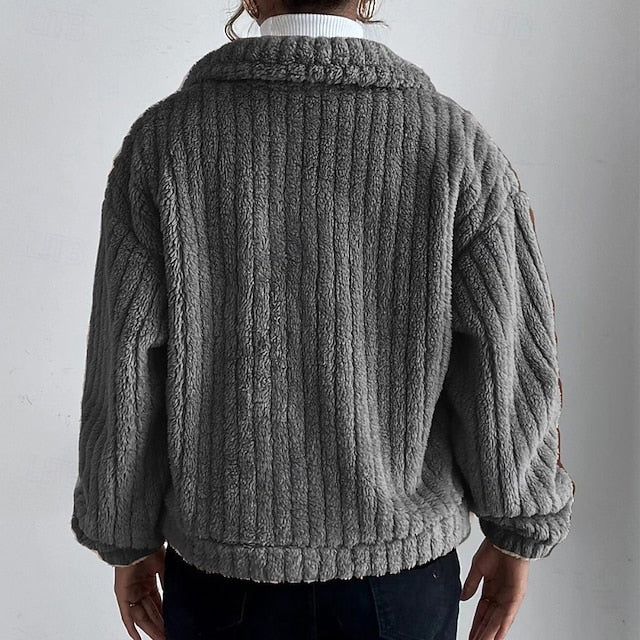 Buttons Plain Coat Casual Women's Comfortable Warm Teddy