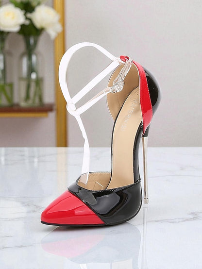 Black and Stiletto Red Pointed Women's Toe Patent Leather