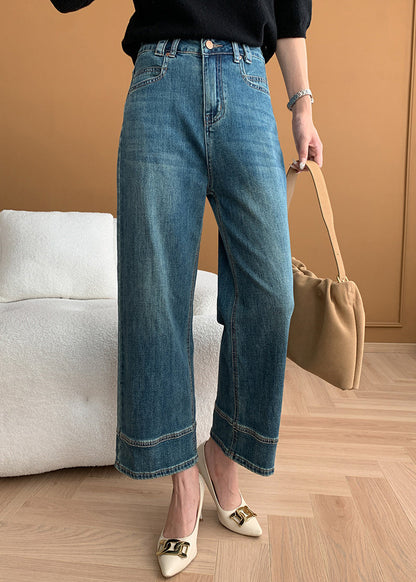 Pantalon court en denim taille haute à poches bleues modernes pour l'automne AF1018 