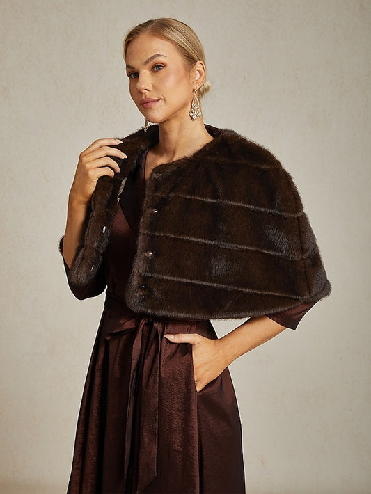 Women's Wrap Formal Faux Cocktail Fur Shrug Party Brown