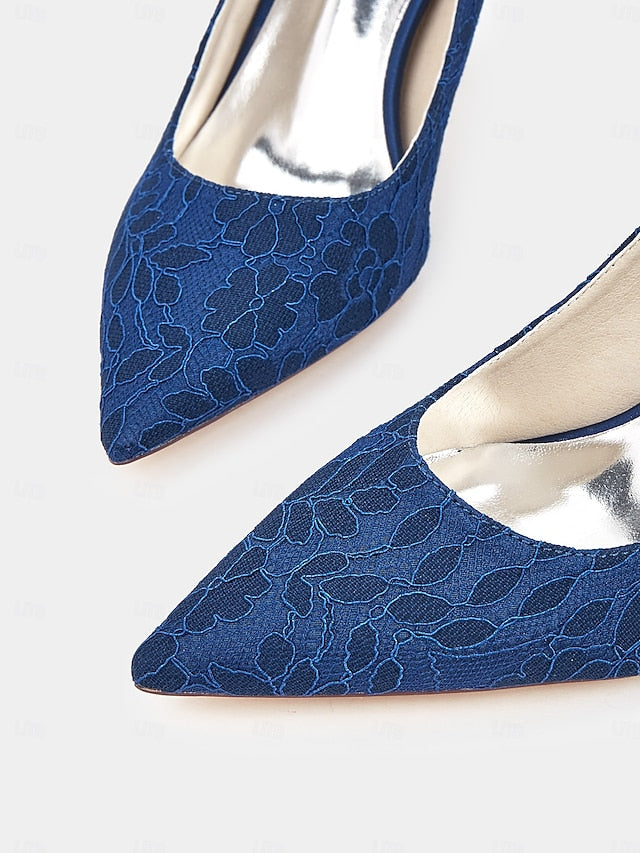 Women's Lace-Embroidered Pointed-Toe Stiletto Heels -