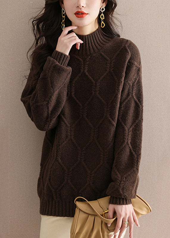 Women Coffee Turtleneck Cotton Knit Sweaters Winter WD040