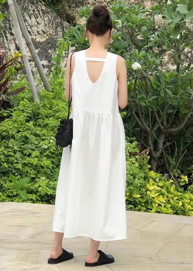 Weißes rückenfreies Kleid ärmellos Edle Urlaubsbaumwolle