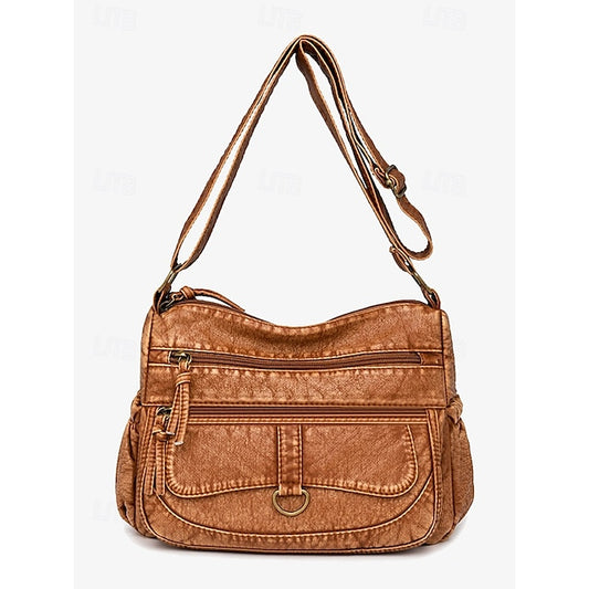 Crossbody Braune Vintage Damen Kunstledertasche