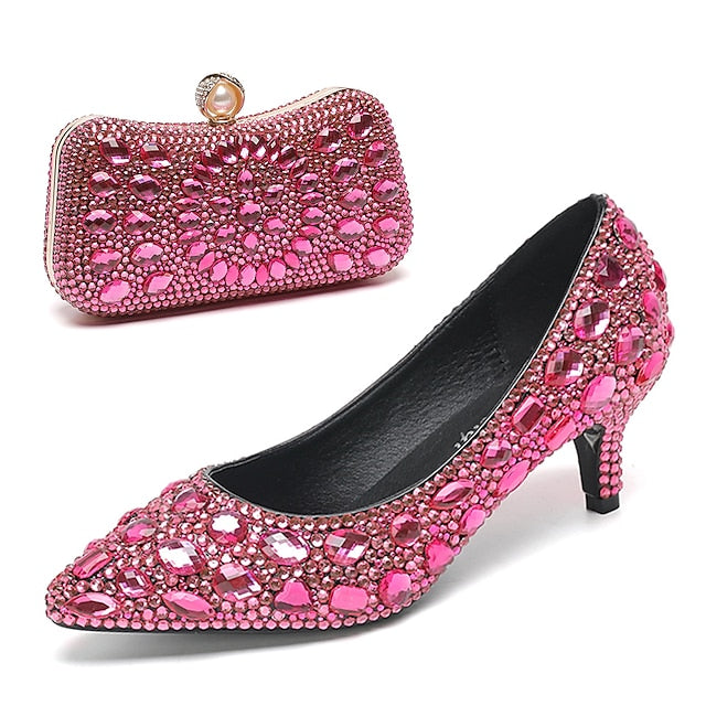 Heel Kitten Women's Crystal-Embellished Shoes Matching and