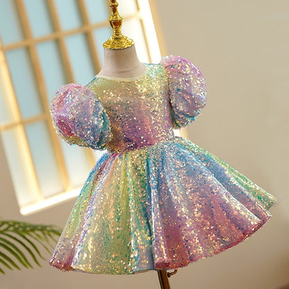 Summer 3D colour Wedding Sleeve Spring Short Girls' Dress