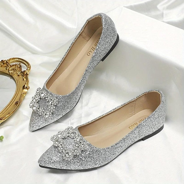 Glitter Flats Rhinestone Silver with Embellished Women's