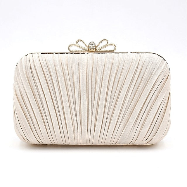 Clutch Bag Elegant Bow – Rhinestone Women's Pleated White