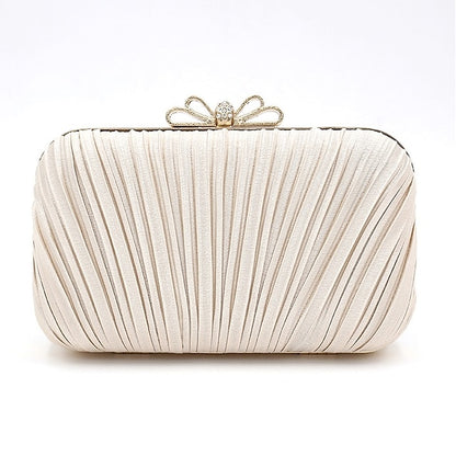 Clutch Bag Elegant Bow – Rhinestone Women's Pleated White