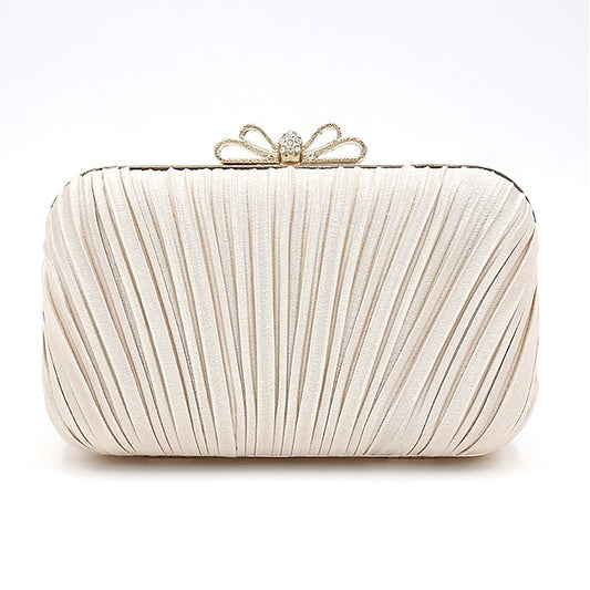 Clutch Bag Elegant Bow – Rhinestone Women's Pleated White