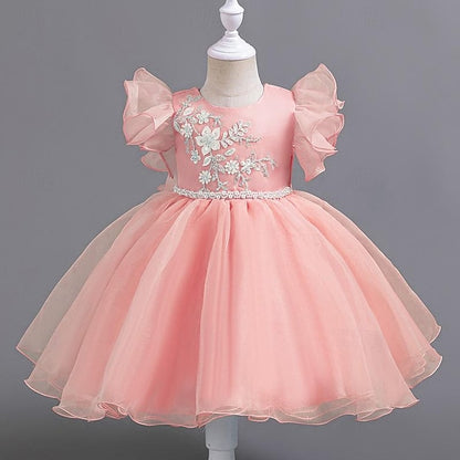 Sequin Girls' Wedding Dress Floral Sleeveless Kids Party