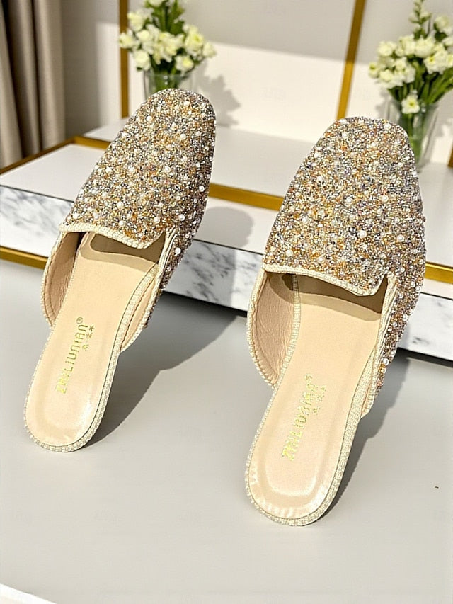 Rhinestone and Pink - Women's Pearl Mules Embellished