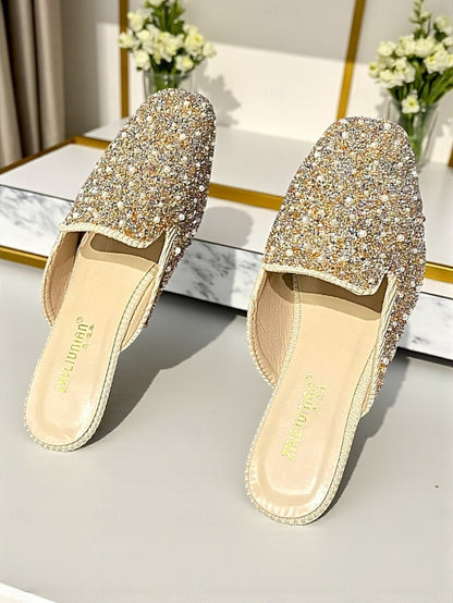 Rhinestone and Pink - Women's Pearl Mules Embellished