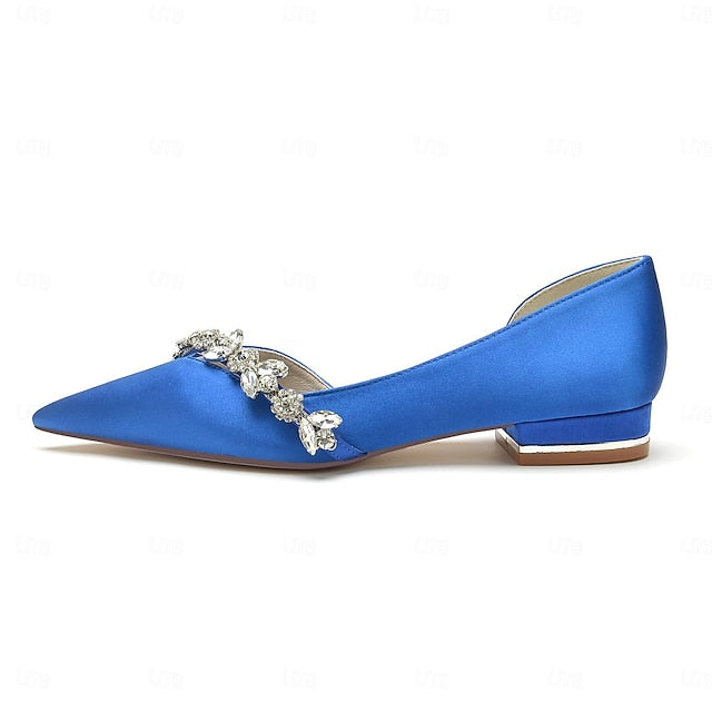 Toe White Shoes with Pointed Wedding Satin Flat and Crystal