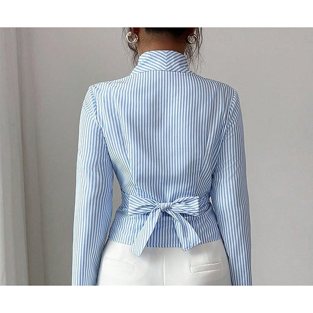 Women's Dress Shirt Striped Elegant Stylish Business Long