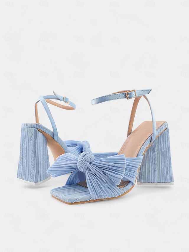 Block Knot Textured Sandals Detail and Rose Gold Heel with