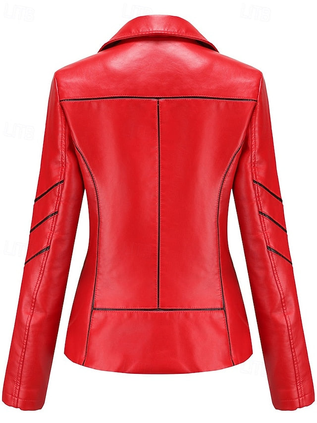 Jacket Pocket Zipper Leather Comfortable Faux Women's