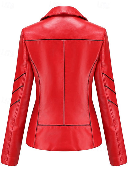 Jacket Pocket Zipper Leather Comfortable Faux Women's