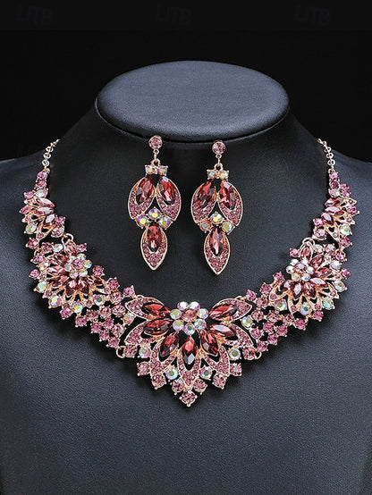 Green Crystal Elegant Statement Set Jewelry Necklace –