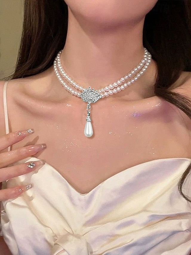 Double-Layer – Necklace Bridal Pearl Set Elegant Jewelry