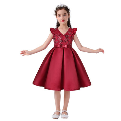 Kids Formal Sleeveless Party Girls' Solid Dress Color