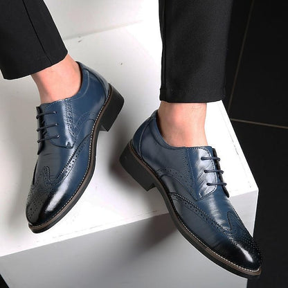 Leather Men's Oxford with Brogue Faux Blue Classic Shoes