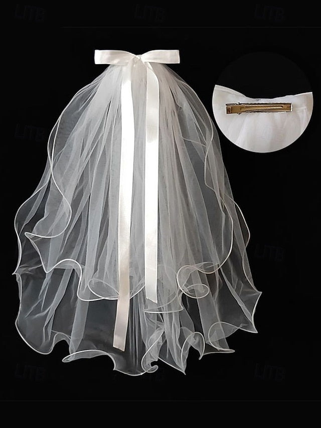 Satin Ivory Veil and Bridal - Elegant Ribbon Soft Tulle with
