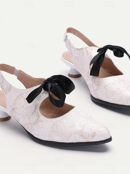 Lace - Heels with Elegant Vintage Bow Women's Slingback